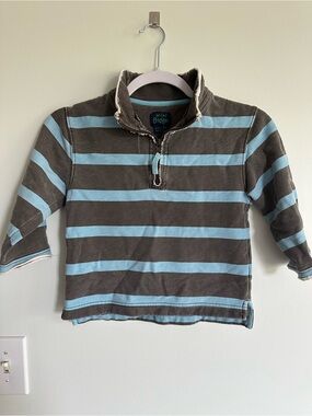 Mini Boden 100% Cotton Striped Sweatshirt in Light Blue and Brown Distressed